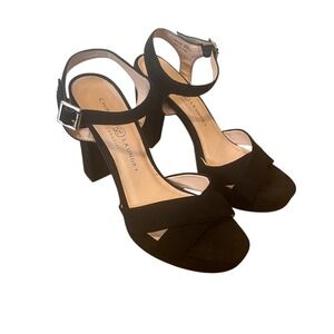 Chinese Laundry Black Suede Ankle Strap Platform Block Heel Sandals 8